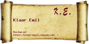 Klaar Emil névjegykártya